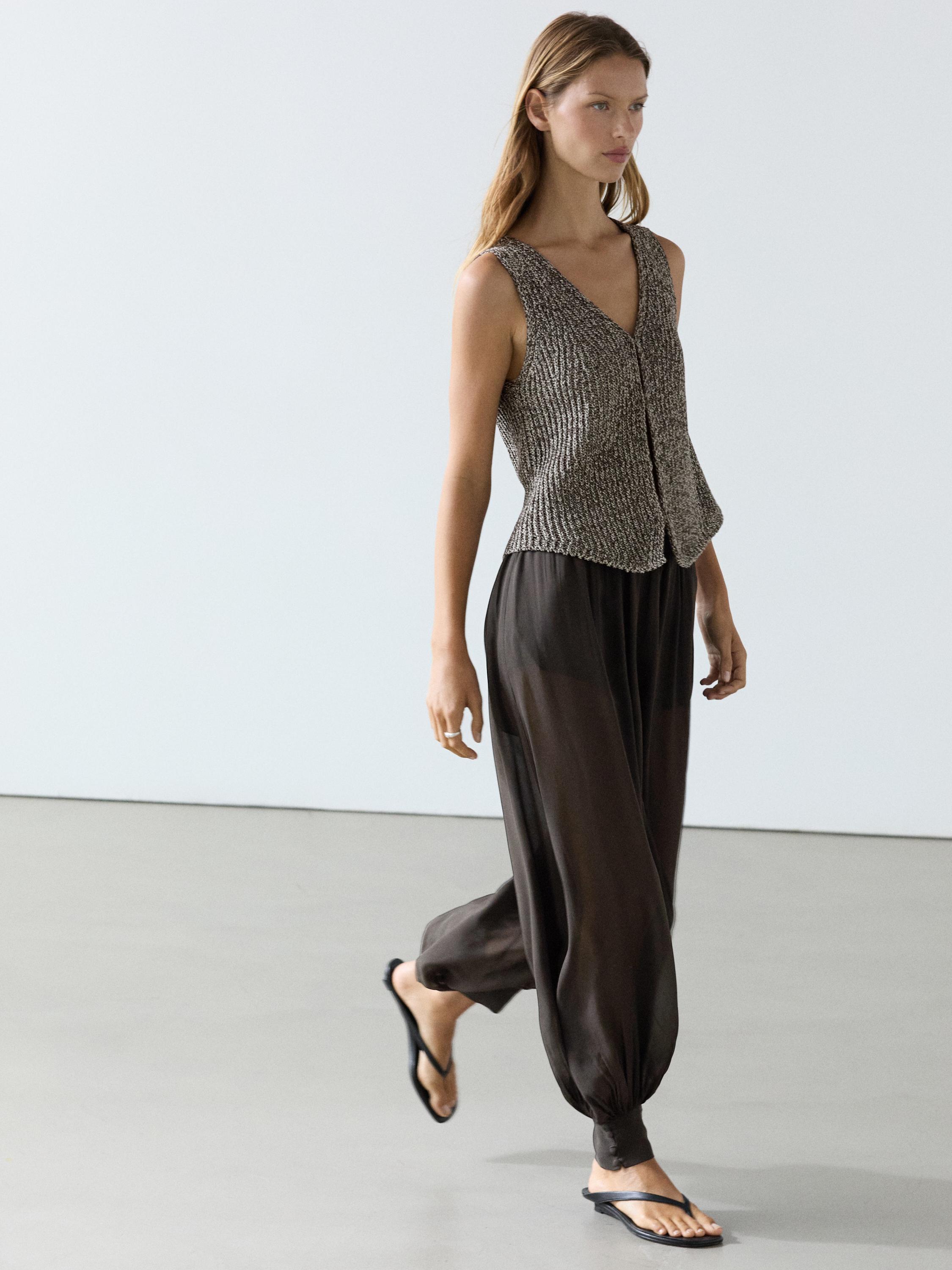 Cotton blend V-neck knit vest